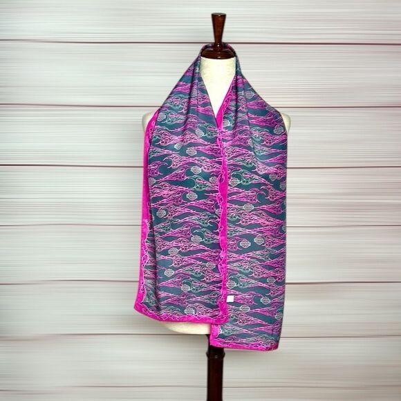 Harley Davidson Silk Scarf Magenta Charcoal Hand Rolled 11,5x58 inches - Picture 4 of 12